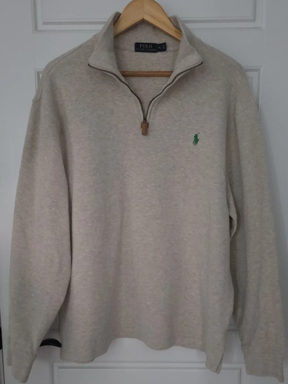 Polo by Ralph Lauren Oatmeal Half-Zip Sweater with Green Pony